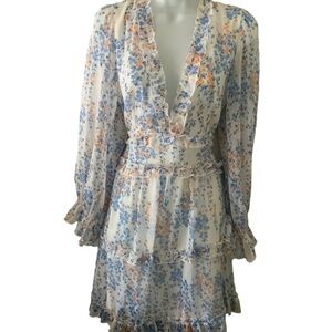 Boho floral prints with ruffles dress with open back,women's mini dress #1006